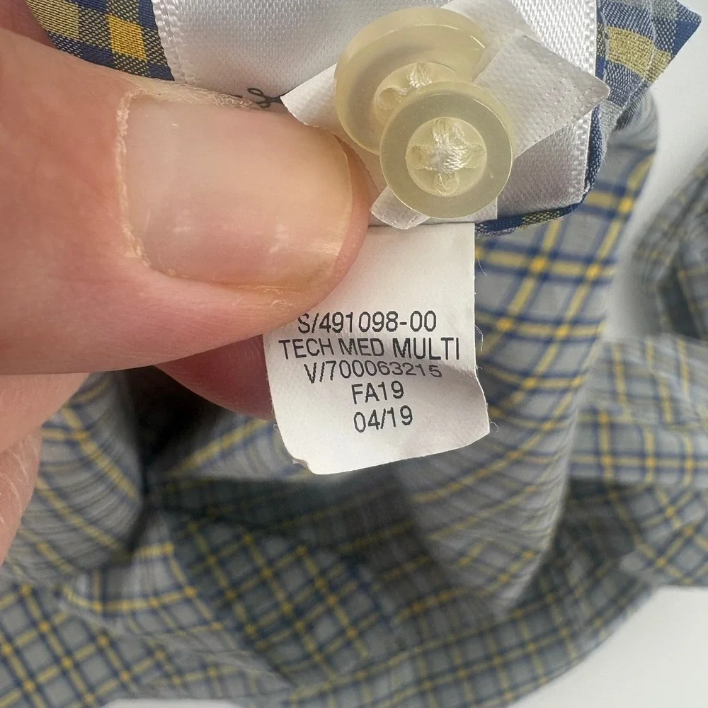 Banana Republic Mens Slim Flex Fit Tech Stretch Plaid Shirt Grey Blue Yellow L